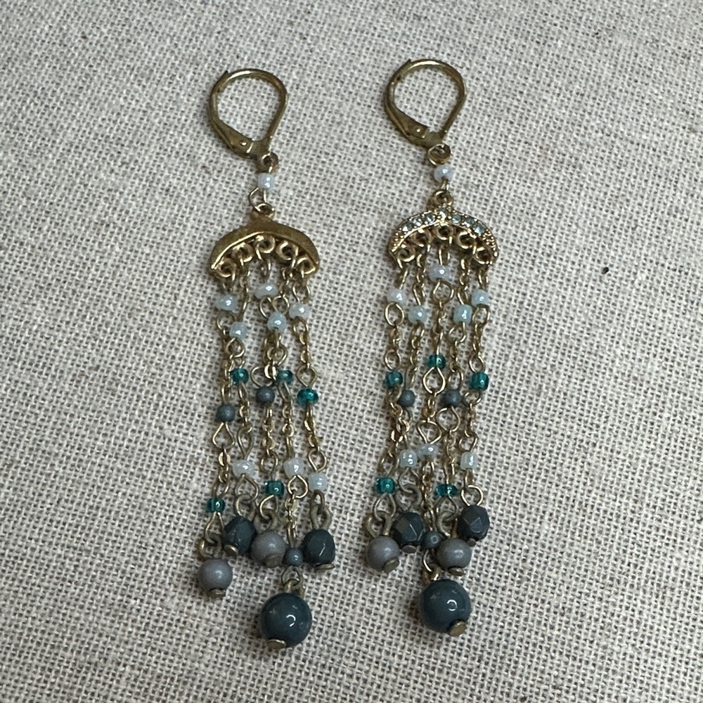 Elegant Gold and Teal Dangle Earrings